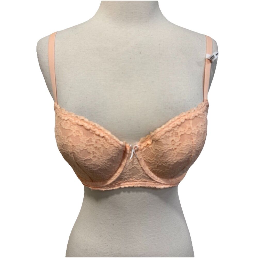 Aerie Women's 34D Real Good Balconette Floral Lace Underwire Peach Bra New